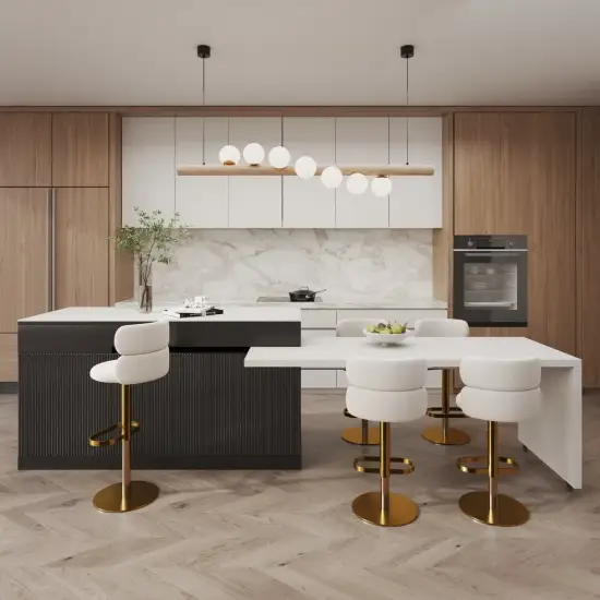 Modern 205 - 270 cm Extendable Sintered Stone Kitchen Island with Storage, Black & White