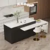 Modern 205 - 270 cm Extendable Sintered Stone Kitchen Island with Storage, Black & White