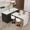 Modern 205 - 270 cm Extendable Sintered Stone Kitchen Island with Storage, Black & White