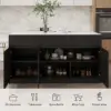 Modern 205 - 270 cm Extendable Sintered Stone Kitchen Island with Storage, Black & White