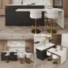 Modern 205 - 270 cm Extendable Sintered Stone Kitchen Island with Storage, Black & White