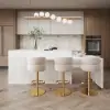 Modern 205 - 270 cm Extendable Sintered Stone Kitchen Island with Doors & Drawers, White – 205cm