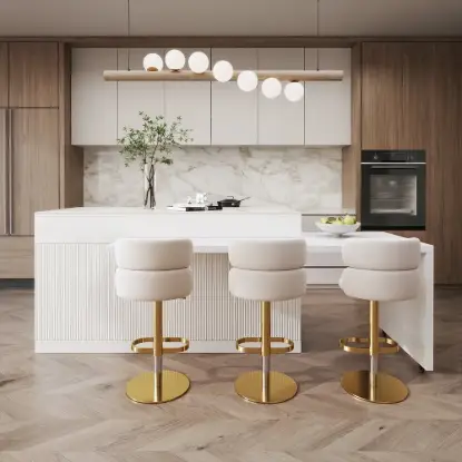 Picture of Modern 205 - 270 cm Extendable Sintered Stone Kitchen Island with Doors & Drawers, White – 205cm