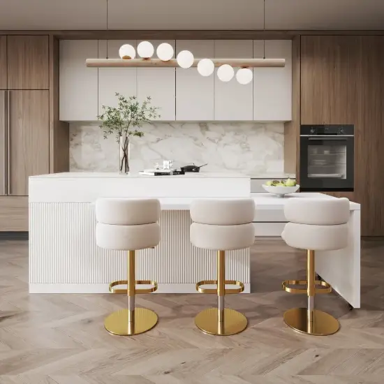 Modern 205 - 270 cm Extendable Sintered Stone Kitchen Island with Doors & Drawers, White – 205cm