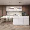 Modern 205 - 270 cm Extendable Sintered Stone Kitchen Island with Doors & Drawers, White – 205cm