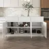 Modern 205 - 270 cm Extendable Sintered Stone Kitchen Island with Doors & Drawers, White – 205cm