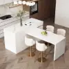 Modern 205 - 270 cm Extendable Sintered Stone Kitchen Island with Doors & Drawers, White – 205cm