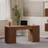 Velign 60" Walnut Standing Computer Desk with 2-Door Storage Cabinet