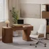 Velign 60" Walnut Standing Computer Desk with 2-Door Storage Cabinet