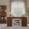Velign 60" Walnut Standing Computer Desk with 2-Door Storage Cabinet