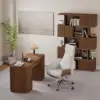 Velign 60" Walnut Standing Computer Desk with 2-Door Storage Cabinet