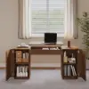 Velign 60" Walnut Standing Computer Desk with 2-Door Storage Cabinet