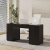 Velign 60" Black Standing Writing Desk with 2-Door Storage Cabinet