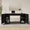 Velign 60" Black Standing Writing Desk with 2-Door Storage Cabinet