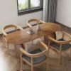 Oval Dining Table & Curved Back 4 Dining Chairs Upholstered Leather Solid Wood Top
