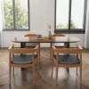 Oval Dining Table & Curved Back 4 Dining Chairs Upholstered Leather Solid Wood Top