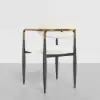 White PU Leather Dining Chairs & Round Small Dining Table Set Black Wood Tabletop