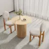Round Small Dining Table & White Boucle 2 Dining Chairs Set Natural Wood Legs