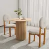Round Small Dining Table & White Boucle 2 Dining Chairs Set Natural Wood Legs