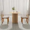 Round Small Dining Table & White Boucle 2 Dining Chairs Set Natural Wood Legs