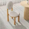 Round Small Dining Table & White Boucle 2 Dining Chairs Set Natural Wood Legs