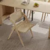 Modern Extendable Dining Table with Storage & 6 Natural Folding Dining Chairs Solid Wood