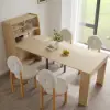 Modern Extendable Dining Table & White 4 Boucle Dining Chairs Set Natural Wood Legs