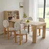 Modern Extendable Dining Table & White 4 Boucle Dining Chairs Set Natural Wood Legs