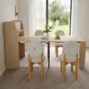Modern Extendable Dining Table & White 4 Boucle Dining Chairs Set Natural Wood Legs