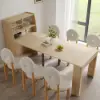 Modern Extendable Dining Table & White 6 Boucle Dining Chairs Set Natural Wood Legs