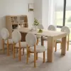 Modern Extendable Dining Table & White 6 Boucle Dining Chairs Set Natural Wood Legs