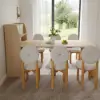 Modern Extendable Dining Table & White 6 Boucle Dining Chairs Set Natural Wood Legs
