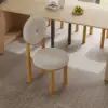 Modern Extendable Dining Table & White 6 Boucle Dining Chairs Set Natural Wood Legs