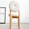 Modern Extendable Dining Table & White 6 Boucle Dining Chairs Set Natural Wood Legs