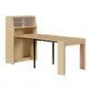 Modern Extendable Dining Table & White 6 Boucle Dining Chairs Set Natural Wood Legs