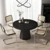 1000mm-1400mm Black Dining Table 6 Dining Chairs Set
