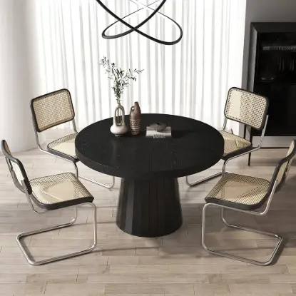 1000mm-1400mm Black Dining Table 6 Dining Chairs Set
