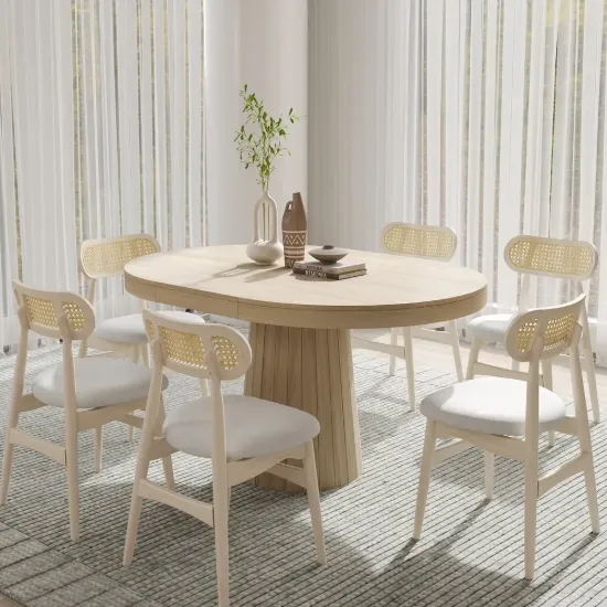 1000mm-1400mm Whitewash Dining Table 4 Dining Chairs Set – AUD-H1176
