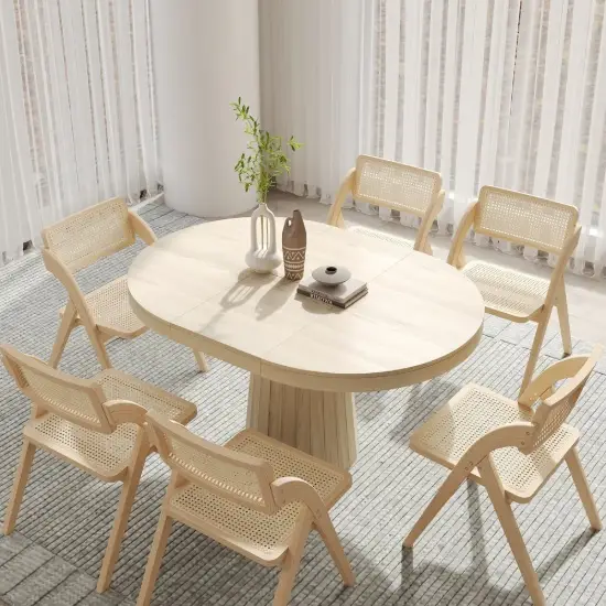 1000mm-1400mm Whitewash Dining Table 6 Dining Chairs Set