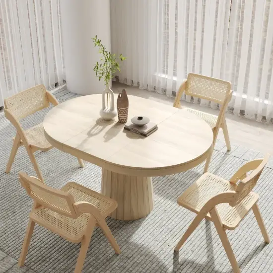 1000mm-1400mm Whitewash Dining Table 4 Dining Chairs Set – AUD-H1178