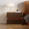 Lumio Walnut 2-Drawer LED Bedside Table with Charging Station