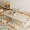 Japandi Extendable Whitewash Dining Table & 6 Dining Chairs Set Folding Rattan