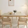 Japandi Extendable Whitewash Dining Table & 6 Dining Chairs Set Folding Rattan