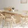 Japandi Extendable Whitewash Dining Table & 6 Dining Chairs Set Folding Rattan