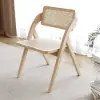 Japandi Extendable Whitewash Dining Table & 6 Dining Chairs Set Folding Rattan