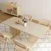 Japandi Extendable Whitewash Dining Table & 4 Dining Chairs Set Folding Rattan