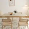 Japandi Extendable Whitewash Dining Table & 4 Dining Chairs Set Folding Rattan
