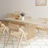 Japandi Extendable Whitewash Dining Table & 4 Dining Chairs Set Folding Rattan
