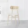 Japandi Bleached Wood PU Leather Upholstered Dining Chair with Wooden Legs, 8 Pieces