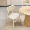 Japandi Bleached Wood PU Leather Upholstered Dining Chair with Wooden Legs, 8 Pieces